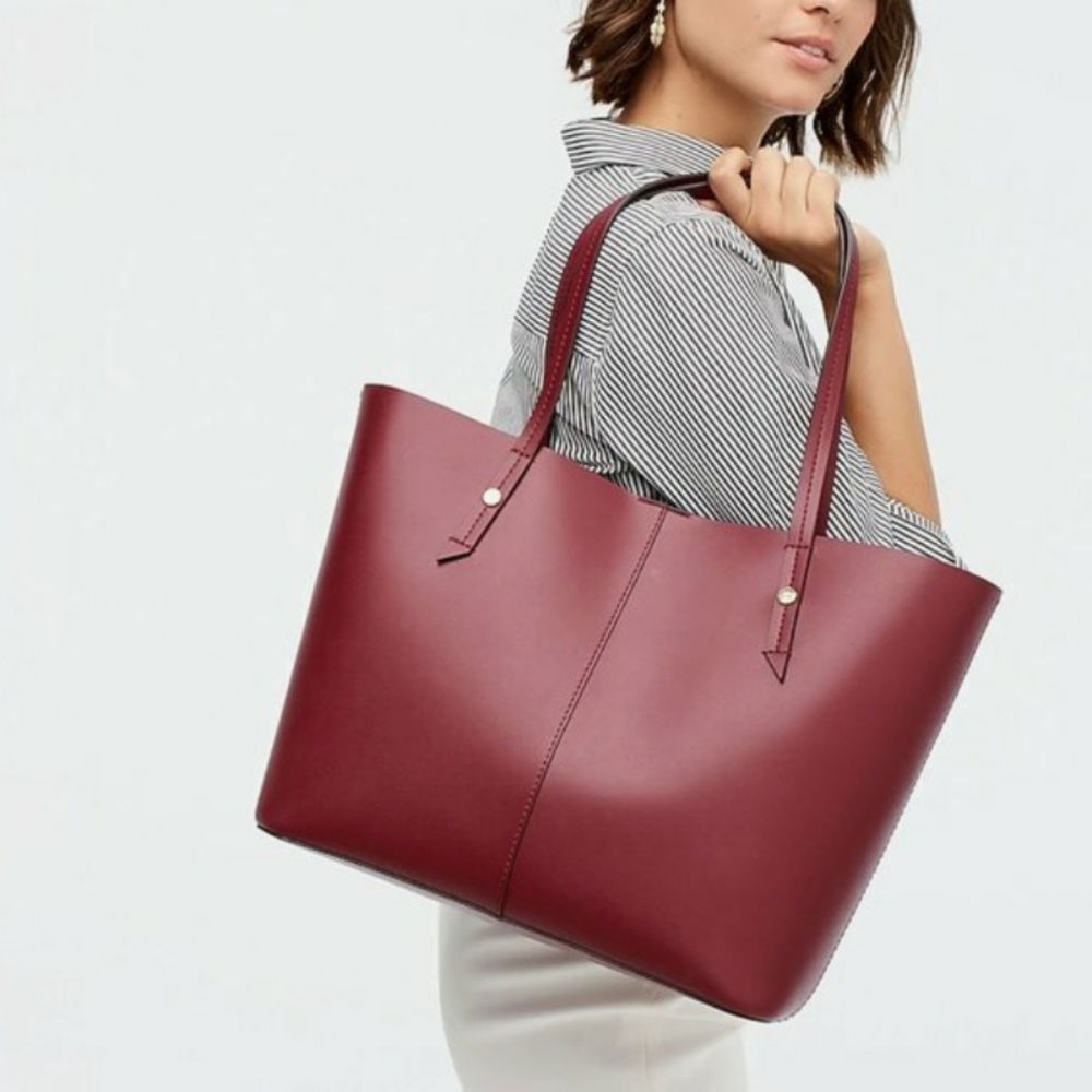 J Crew | Devon Bonded Leather Tote in Burgundy